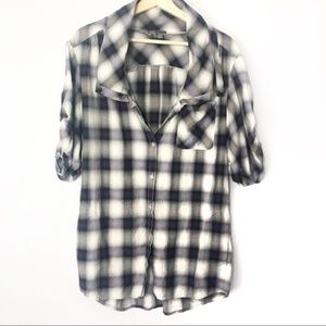 Vince Oversized Flannel Plaid Rolled Cowl Shirt S